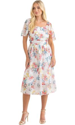 Klass Floral Shimmer Printed Dress - Ivory Multi - 14