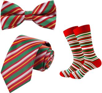Alizeal Mens Novelty Necktie Bow Tie and Socks Set Perfect for Christmas Tie Set, 076-025