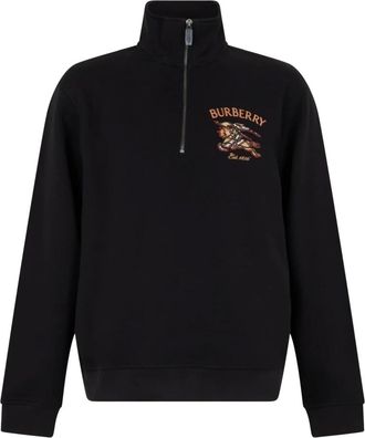 Burberry Knight Check Katoenen Half-rits Sweatshirt - Heren - Sweatshirts & Hoodies - Zwart - Maat: XL Katoen