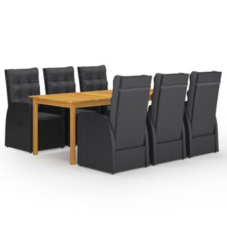 vidaXL Juego De Comedor Para Jard&iacute;n De 7 Piezas Negro Vidaxl
