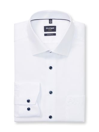Olymp Businesshemd OLYMP Luxor modern fit, Herren, Gr. 47, N-Gr, weiss (wei&szlig;), Web, Obermaterial: 100% Baumwolle, 2-Knopf-Manschette, Hemden Businesshemd, f