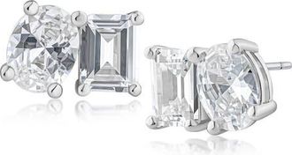 Kenneth Jay Lane Oval & Emerald-Cut Cubic Zirconia Stud Earrings in Rhodium Plated at Nordstrom