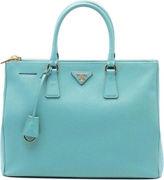 Prada Pre-owned Handbags, female, Blue, Size: ONE SIZE Pre-owned Structured Leather Tote Bag