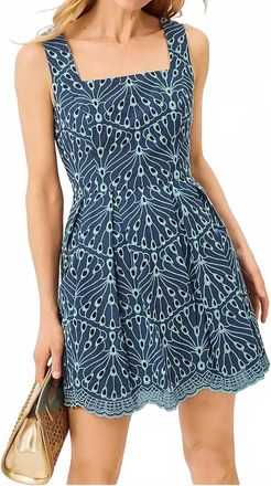 Lilly Pulitzer Cindy Skirted Romper In Starlight Navy X Capri Blue Queen Scallop Eyelet