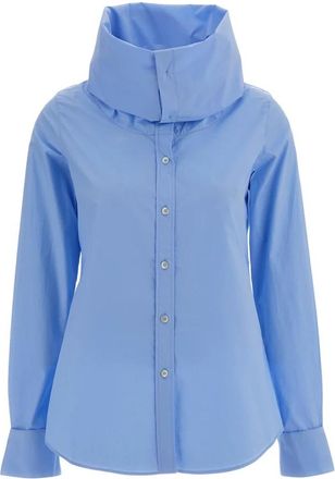 7 For All Mankind Lange Popeline Blouse - Dames - Overhemden - Blauw - S - Katoen - Overhemden
