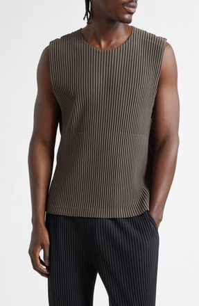 Homme Pliss&eacute; Issey Miyake Tailored Pleats 2 Sleeveless Top in Mudstone Gray at Nordstrom, Size 3