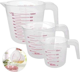 OEM Juego De Tazas Medidoras De 250 Ml, 500 Ml Y 1000 Ml, Tazas Medidoras Transparentes, Fabricadas En Pl&aacute;stico, Libres De Bpa, Marcas F&aacute;ciles Leer
