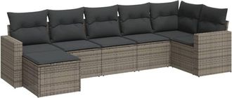 vidaXL Vidaxl - Set De Sof&aacute;s De Jard&iacute;n 7 Piezas Con Cojines Rat&aacute;n Pe Gris