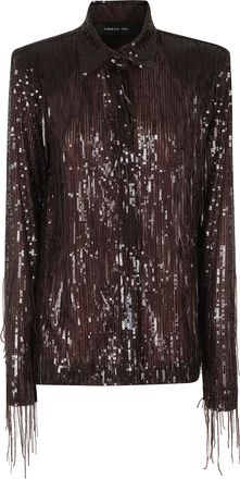 Federica Tosi Brown Sequin Fringe Classic Collar Shirt