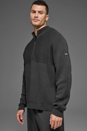 Alo | Domain Shift Rib Knit 1/4 Zip Sweater Top in Anthracite Grey, Size: Medium