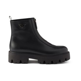 Prada Leather Zipper Booties - female - Prada - Ankle Boots - Black - 4 1/2 UK - Shoes