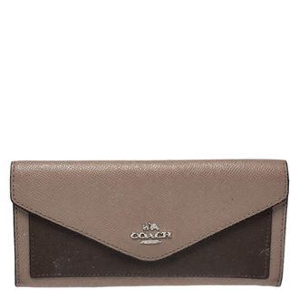 Coach Beige/olive Green Leather Colorblock Continental Wallet