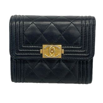 Chanel Black Leather Wallet (Tri-Fold) (Pre-Owned)