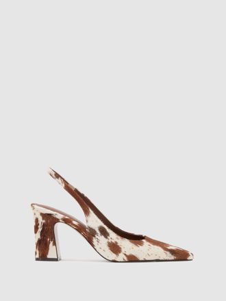 Reiss Brown Leather Cow-print Slingback Court Shoes, 336