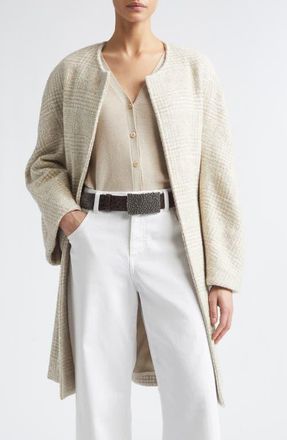 Eleventy Belted Sequin Wool Blend Boucl&eacute; Coat in 02 Sand at Nordstrom, Size 44