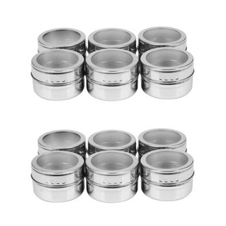 OEM Juego De 12 Frascos Magn&eacute;ticos Para Especias Con Tapas Transparentes, Recipientes De Acero Inoxidable Para Almacenar Especias Y Salsas, Soporte Para C
