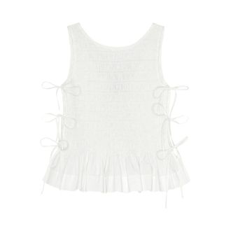 Ganni Sleeveless Tops, female, White, Size: S Side Tie Sleeveless Peplum Top
