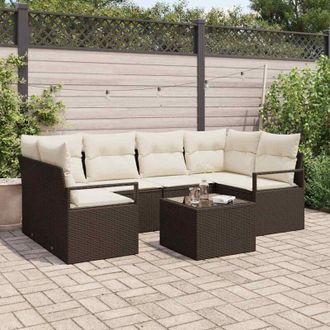 vidaXL Conjunto De Sof&aacute; De Jard&iacute;n 7 Pcs Marr&oacute;n, Crema 55 X 55 X 37 Cm Vidaxl