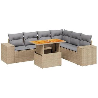 vidaXL Vidaxl - Set Sof&aacute;s De Jard&iacute;n 7 Piezas Y Cojines Rat&aacute;n Sint&eacute;tico Beige