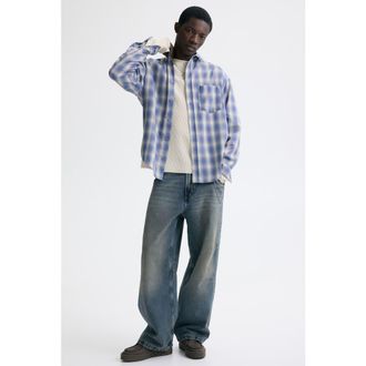 H&M Relaxed Fit Shirt in Light Blue/checked at Nordstrom, Size Xxx-Large