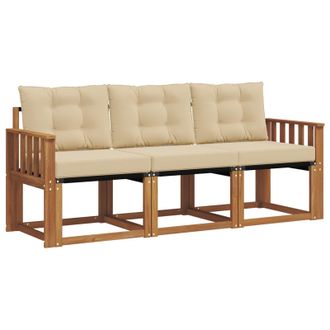 vidaXL Conjunto De Sof&aacute;s De Exterior Con Coj&iacute;n 3 Pcs Natural Y Beige Vidaxl