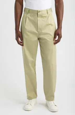 BOSS Kai Pleated Cotton Trousers in Beige/khaki at Nordstrom, Size 34 X 32