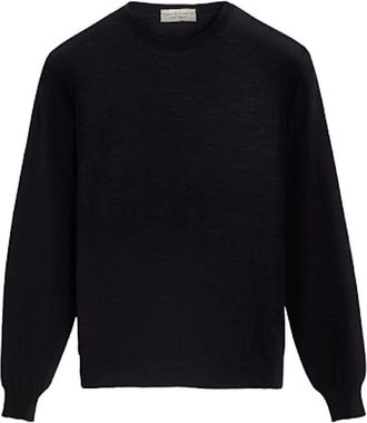 FILIPPO DE LAURENTIIS Navy Blauwe Lichtgewicht Merinowollen Trui - Heren - Ronde hals truien - Blauw - XL - Wol - Truien & Vesten