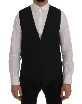 Dolce & Gabbana Zwarte Pinstripe Vest Klassieke Pasvorm