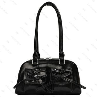 Generic Niche design textured PU double pocket shoulder underarm handbag (Black)