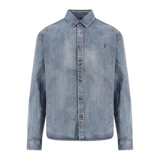 Saint Laurent Overhemden, Heren, Blauw, L, Denim, Denim shirt met logoborduursel