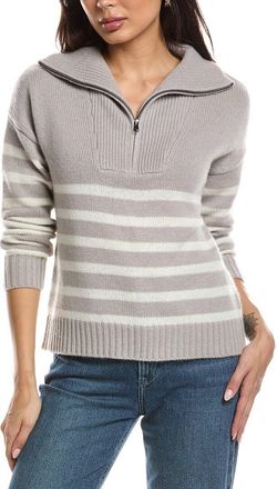 The Cashmere Project The Cashmere Project Striped Quarter Zip Mock Neck Cashmere Sweater
