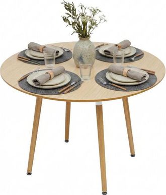 Relaxdays Relaxdays dining table, round, H x D: 75 x 90 cm, MDF & bamboo, seats 4, 100 kg, Scandinavian, natural