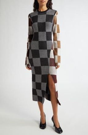Stine Goya Checkerboard Long Sleeve Sweater Dress in Chocolate Combo at Nordstrom Rack, Size X-Small
