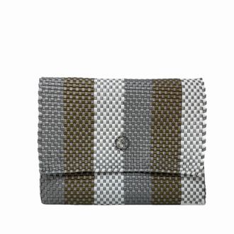 Lola's Bag Womens Woven Stripe Long Braided Strap Crossbody Bag In Silver/gold