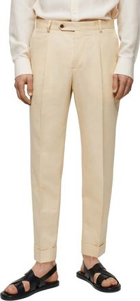 Mango Slim Fit Linen & Cotton Pants in Pastel Yellow at Nordstrom, Size 32