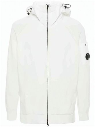 C.P. Company Minimalist White Casual Jacket With Hood And Logo Patch