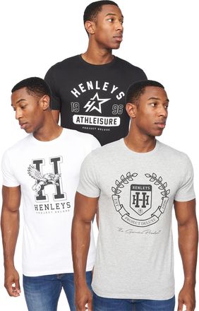 Henleys Heren Upton T-Shirt (Pak van 3) (Veelkleurig)