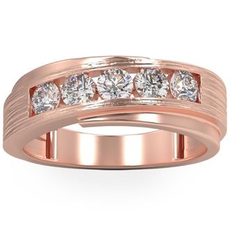 Pompeii3 1Ct Diamond Mens Ring Brushed Wedding Band in White Rose or Yellow Gold