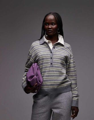 Arket Polo a maniche lunghe grigia e gialla a righe-Multicolore