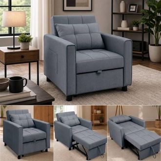 Alivio 3-In-1 Convertible Single Sofa Bed Chair with Pull-Out Sleeper in Dark Grey