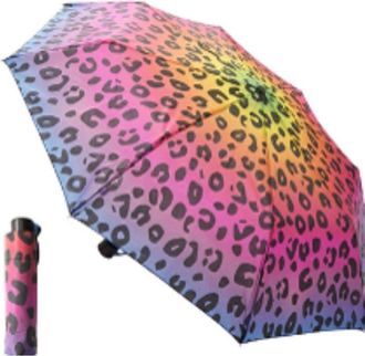 Generic Rainbow Leopard Print Compact Umbrella, Neon Ombre Design, Foldable Handbag Size, Animal Pattern Travel Accessory