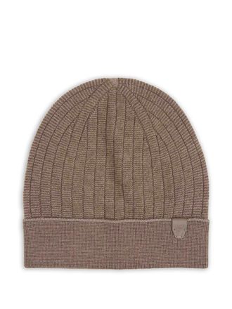 Brioni ribbed logo-patch beanie hat - Brown