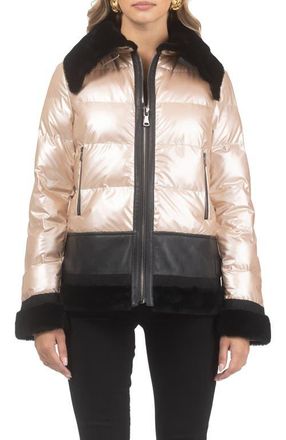 Gorski Quilted Jacket with Genuine Shearling Trim in Rose Gold/black at Nordstrom, Size X-Small