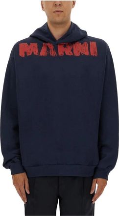 Marni Monolith Print Hoodie - Heren - Hoodies - Blauw - XL - Katoen - Hoodies & sweatvesten