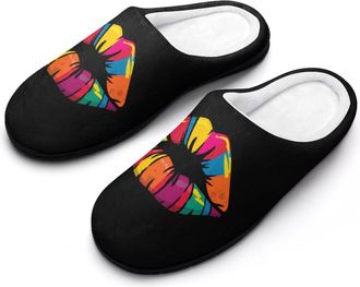 Generic Colorful Lips Print Mens Slippers Comfortable And Non-slip Cotton Slipper Shoe for House