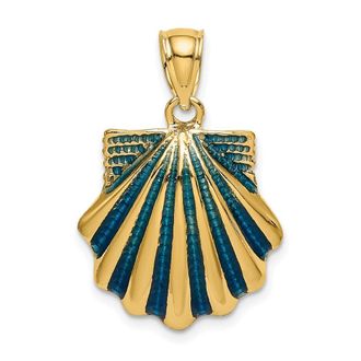 Diamond2Deal 14k Yellow Gold Blue Enamel Scallop Shell Charm Pendant