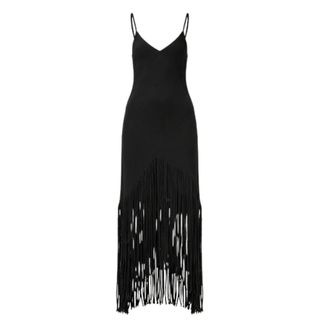 Pinko Party Dresses, female, Black, Size: XS Fringed V-neck Maxi Dress