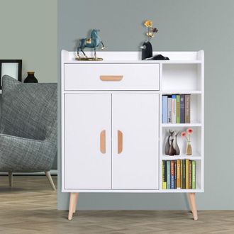 HOMCOM Hallway Side Cabinet Storage Unit Pine Wood - 80L X 29.5W X 96Hcm-White - Home Living | TJ Hughes White
