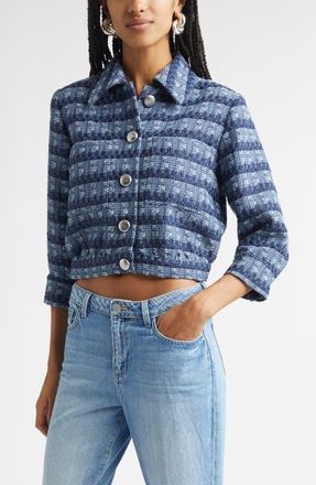 L'agence Jia Crop Tweed Jacket in Blue Multi Stripe Tweed at Nordstrom, Size 00