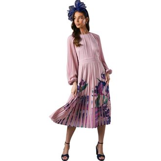 Coast Placement Print Pleat Dress in Pink at Nordstrom, Size 10